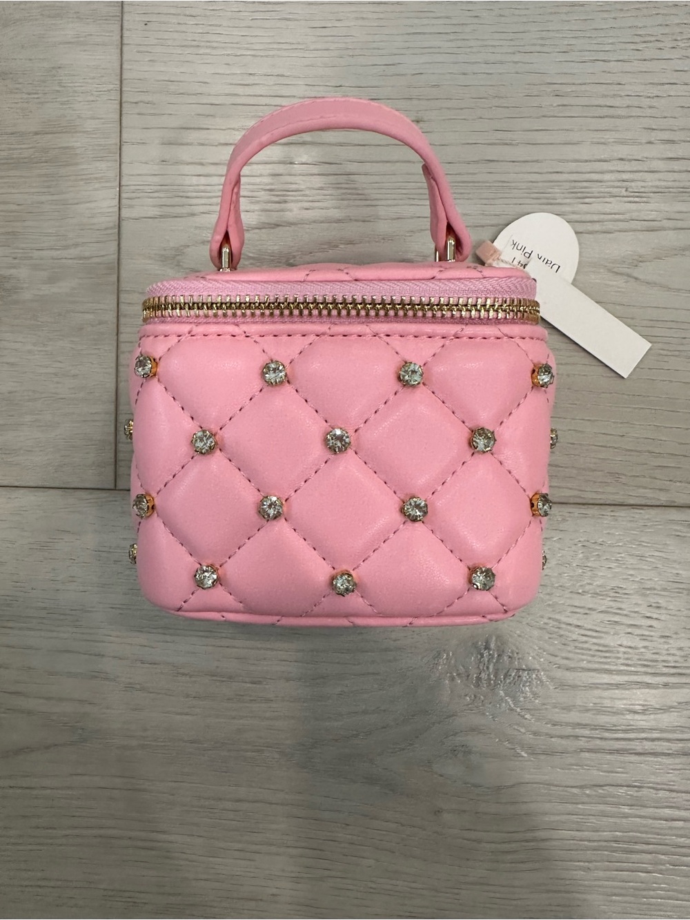 Pink Quilted Cosmetic Case with Crystal Stud Accents - Picture 1 of 4